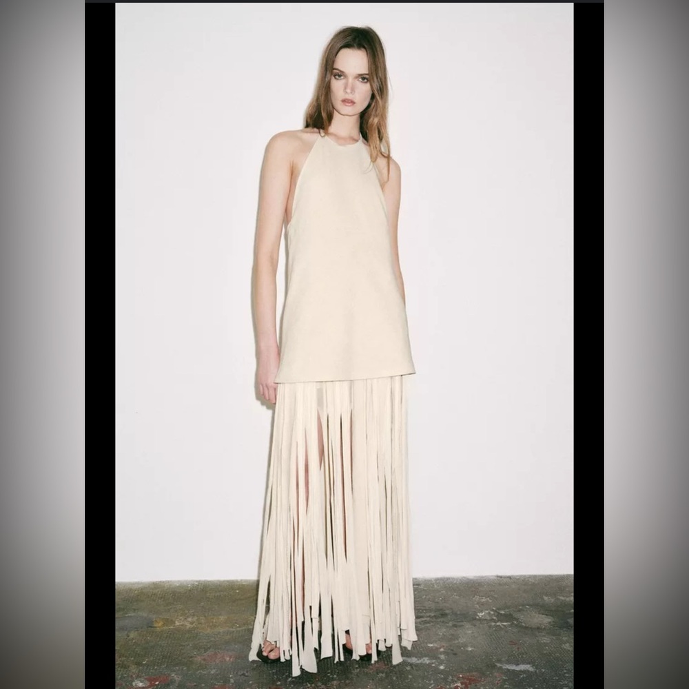 Zara sand halter ZW collection fringe dress - Picture 1 of 4